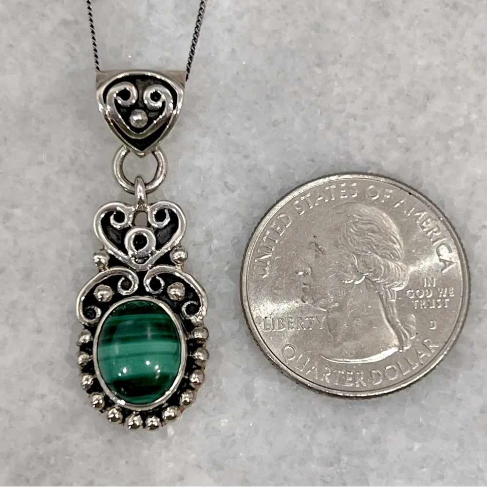 Malachite Sterling Silver Pendant 18” Necklace